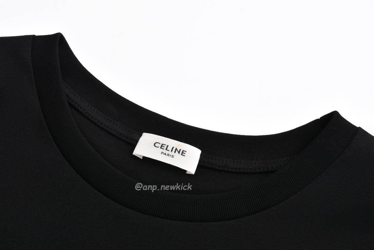 Celine College Cracking Effect Printed Cotton Plain Knit Loose Fitting T Shirt (3) - newkick.cc